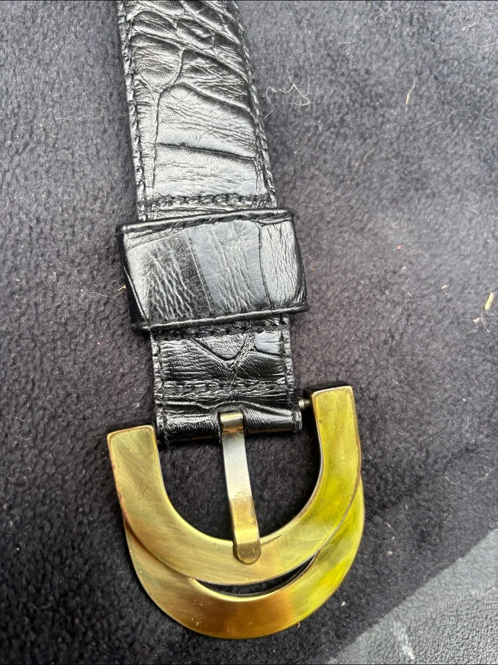 Liz Claiborne Black Leather Dress Belt with Gold Foil Branding Vintage
